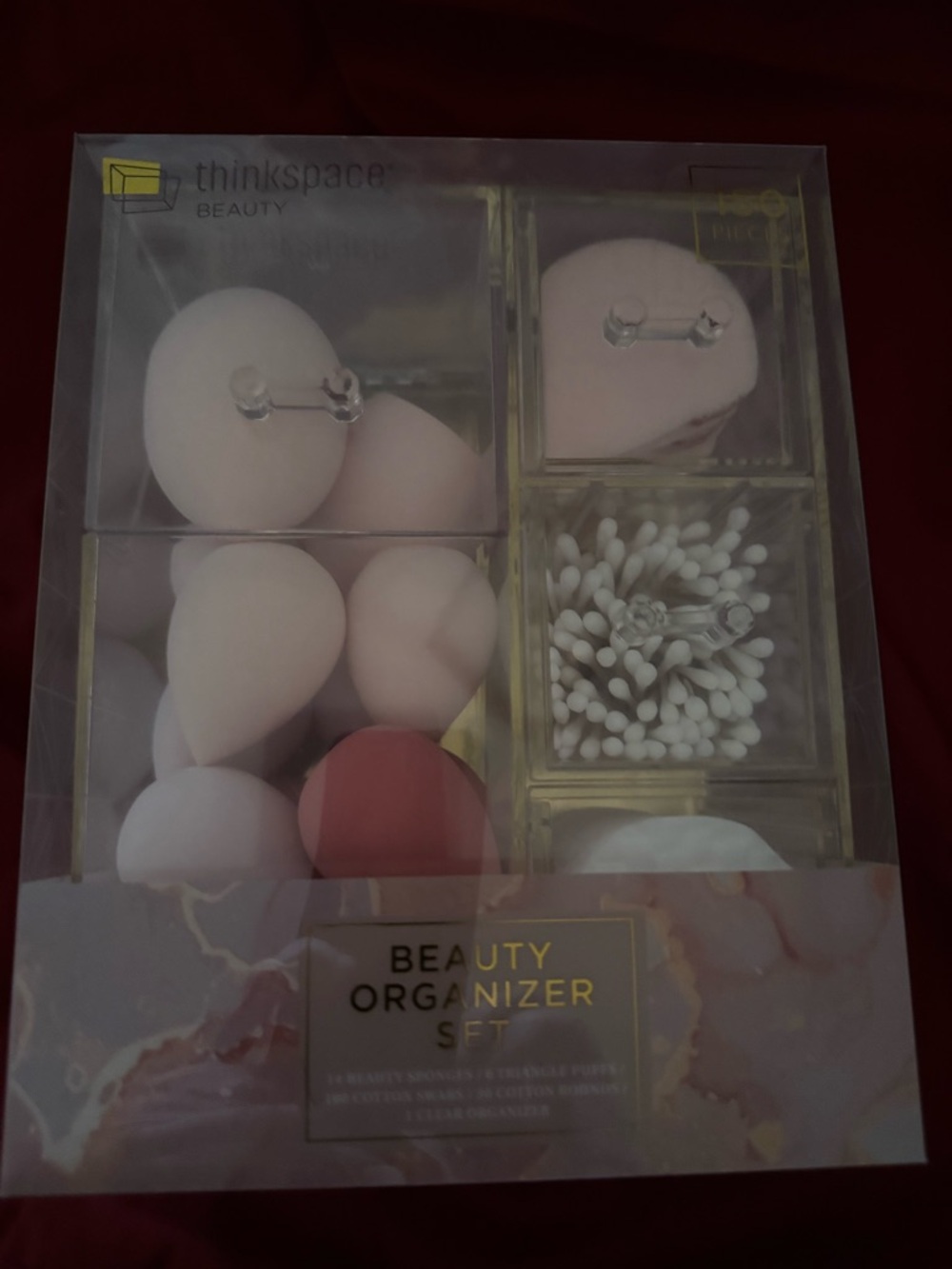 Thinkspace Beauty 150pc Makeup Set -Sponges, Puffs, & Swabs with Clear Organizer - Picture 3 of 6